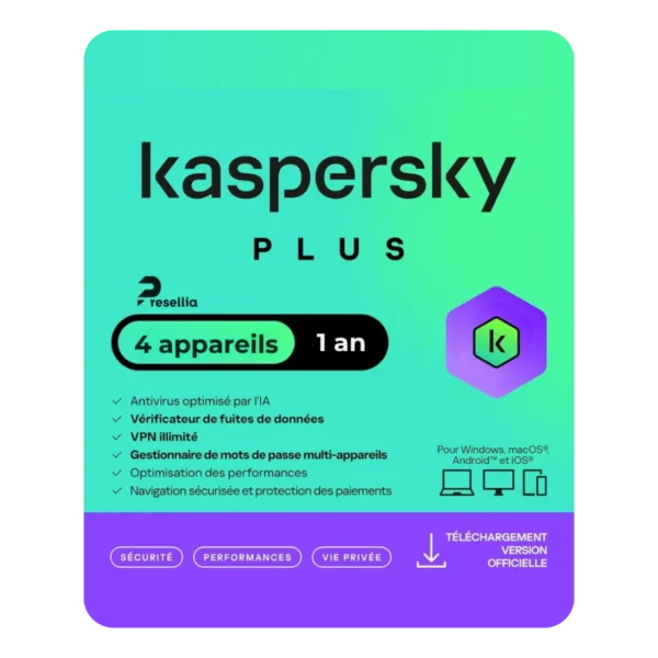 Kaspersky Plus (4 appareils | 1 an)