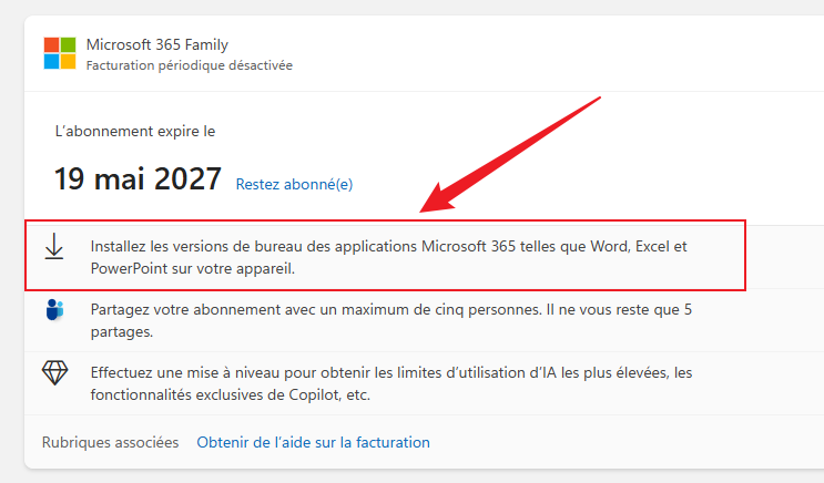 Bouton installer d'Office