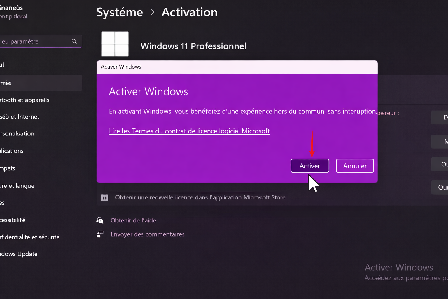 Vérification en direct de la clé retail Windows
