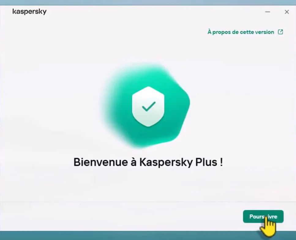 Écran Bienvenue à Kaspersky Plus au lancement de l'installation