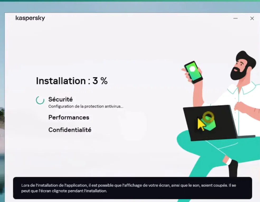 Installation de Kaspersky Plus en cours sur un PC Windows