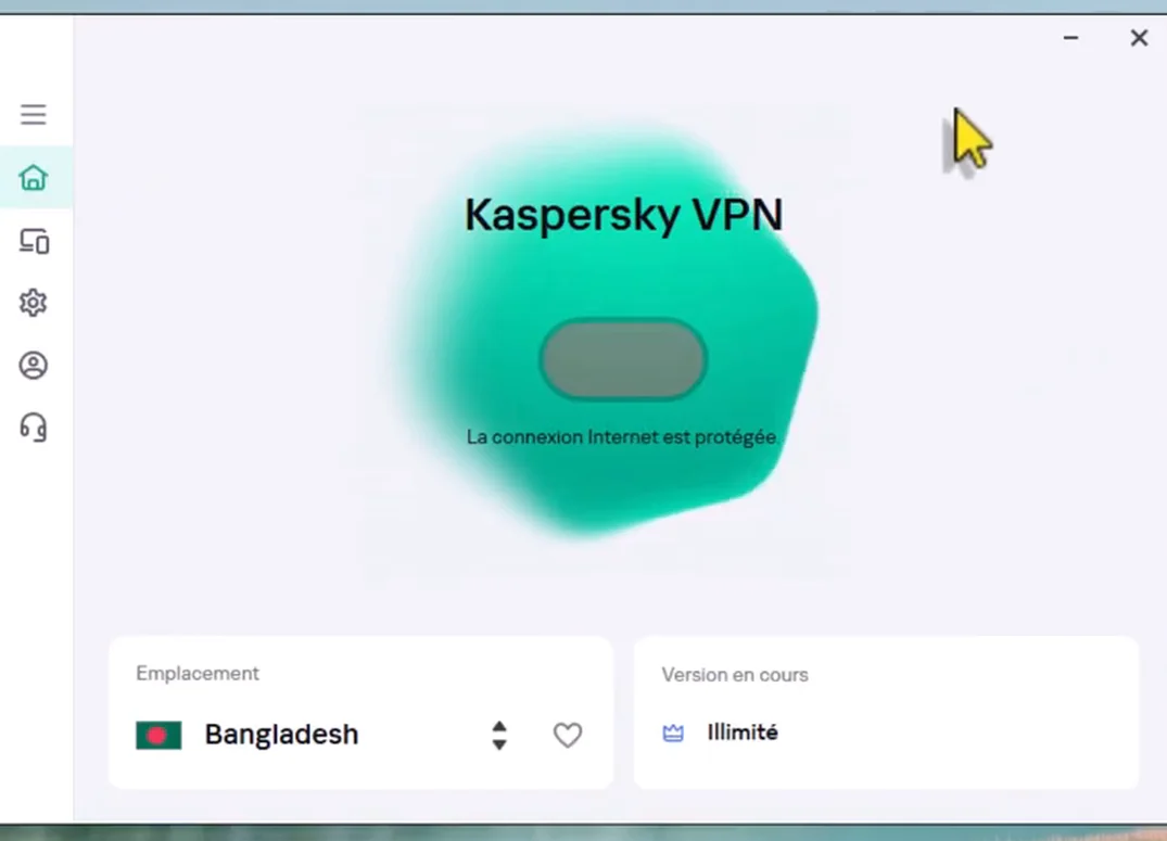 Kaspersky VPN activé en version illimitée
