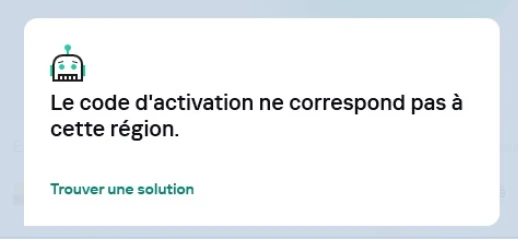 Message d'erreur code d'activation ne correspond pas à cette région dans Kaspersky