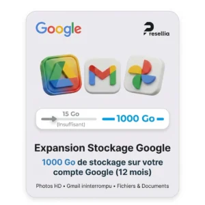 Expansion Stockage Google 1000 Go (Gmail, Photo, Drive,etc.) -12 mois