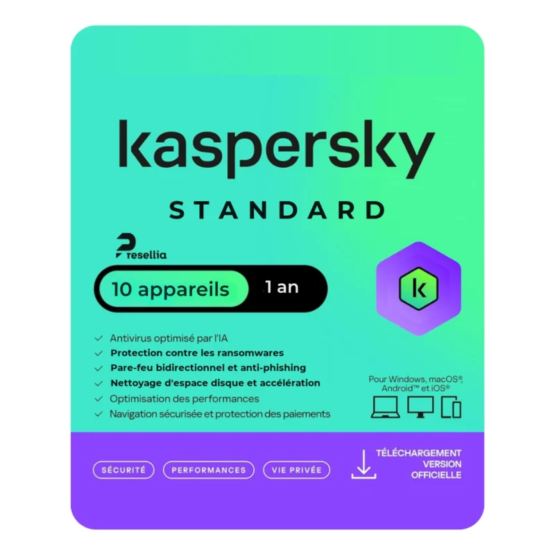 Kaspersky Standard 10 appareils 1 an Presellia
