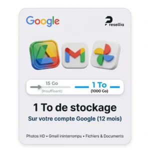 Expansion Stockage Google 1000 Go (Gmail, Photo, Drive,etc.) -12 mois